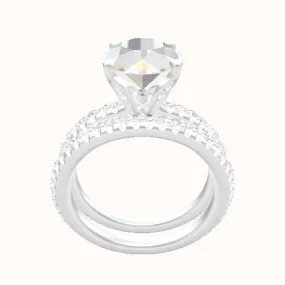 3/4 Pave Engagement Ring With Pave Tulip Prongs w. Surprise Diamond Head and Matching Band