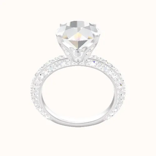 3/4 Three Row Pave Engagement Ring With Pave Tulip Prongs w. Surprise Diamond Head