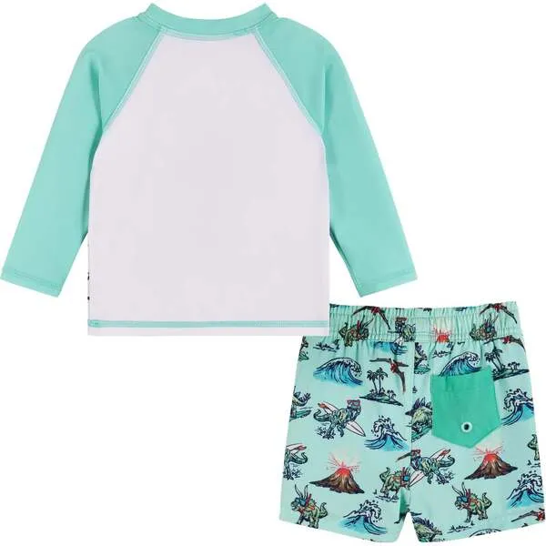 Andy & Evan Infant Raglan Rashguard and Boardshort Set , Surfing Dinosaur