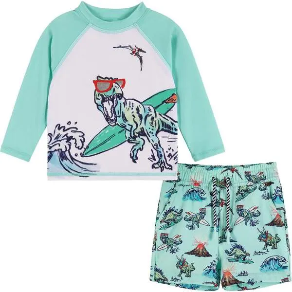 Andy & Evan Infant Raglan Rashguard and Boardshort Set , Surfing Dinosaur