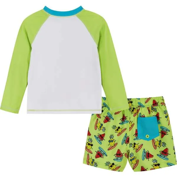 Andy & Evan Raglan Rashguard and Boardshort Set , Surfing Pineapple Graphic