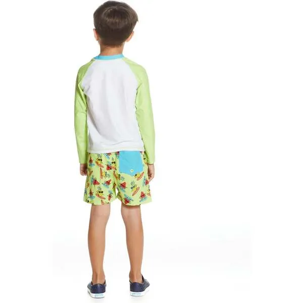 Andy & Evan Raglan Rashguard and Boardshort Set , Surfing Pineapple Graphic