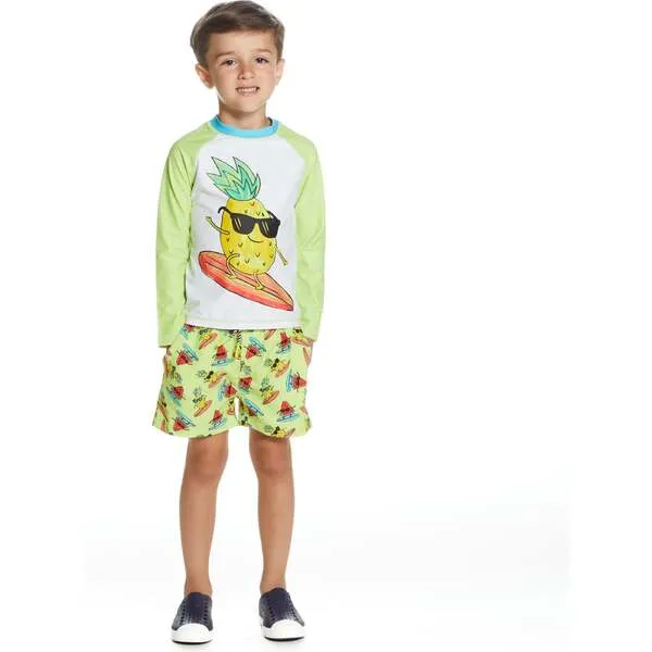 Andy & Evan Raglan Rashguard and Boardshort Set , Surfing Pineapple Graphic