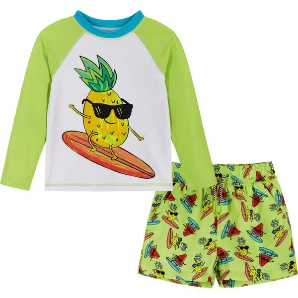 Andy & Evan Raglan Rashguard and Boardshort Set , Surfing Pineapple Graphic