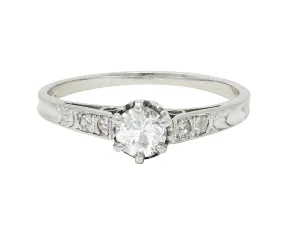 Art Deco Old Mine Cut Diamond Platinum Tulip Vintage Engagement Ring