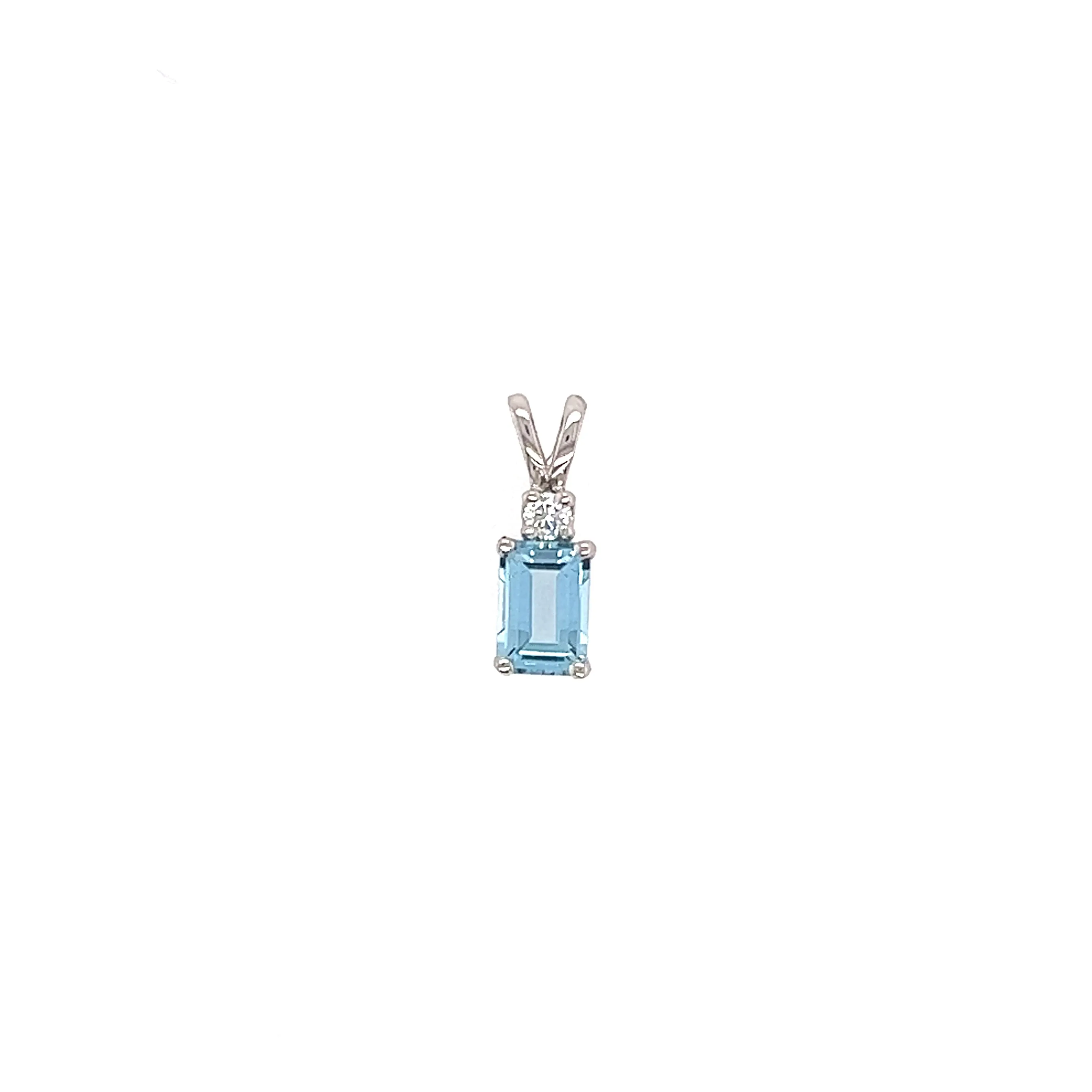 Baguette Aquamarine Pendant with One Accent Diamond in 14K White Gold