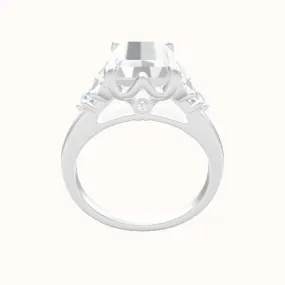 Cathedral Band with Marquise & Round Diamond Sidestones Engagement Ring With Crown Six Prong w. accent Diamond Head