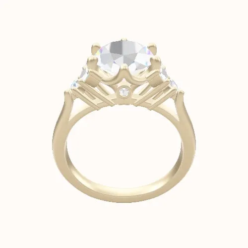 Cathedral Band with Marquise & Round Sidestones Engagement Ring With Crown Six Prong w. accent Diamond Head