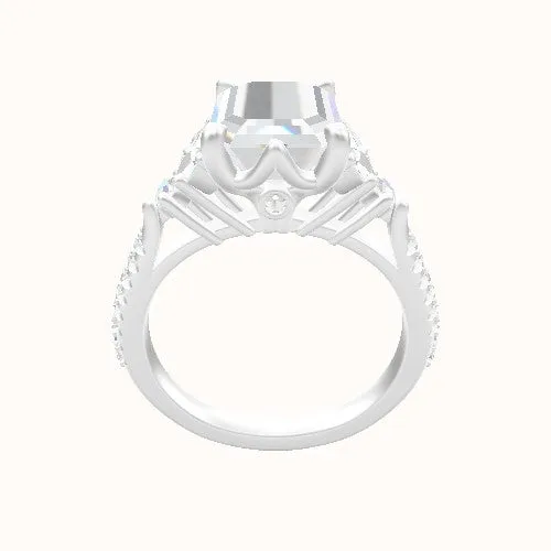 Cathedral Diamond Band with Marquise & Round Sidestones Engagement Ring With Crown Six Prong w. accent Diamond Head