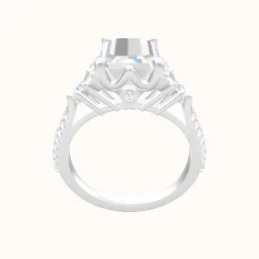 Cathedral Diamond Band with Marquise & Round Sidestones Engagement Ring With Crown Six Prong w. accent Diamond Head