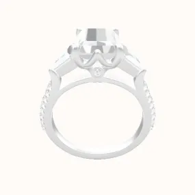 Cathedral Diamond Band with Trillion Sidestones Engagement Ring With Crown Six Prong w. accent Diamond Head