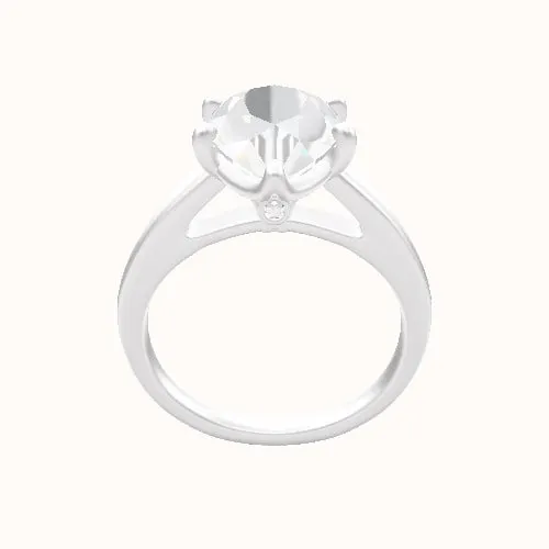 Cathedral Engagement Ring With Crown Six Prong w. accent Diamond Head