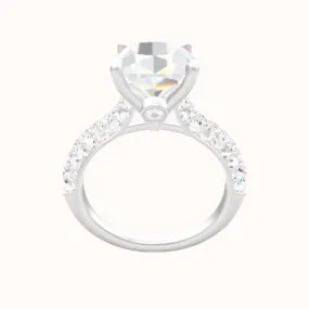 Cathedral Three Row Pave Engagement Ring With Accent Diamond Head