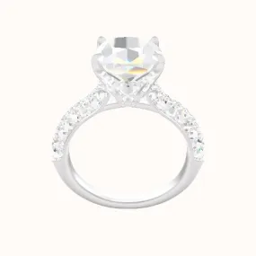 Cathedral Three Row Pave Engagement Ring With Pave Tulip Prongs w. Surprise Diamond Head