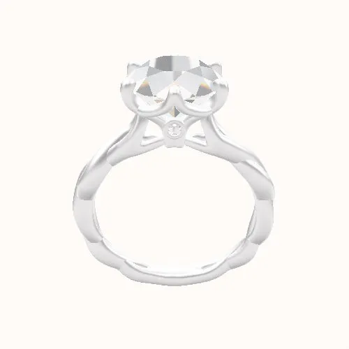 Cobra solitaire Twist Engagement Ring With Crown Six Prong w. accent Diamond Head