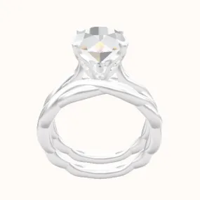 Cobra solitaire Twist Engagement Ring With Pave Tulip Prongs w. Surprise Diamond Head and Matching Band