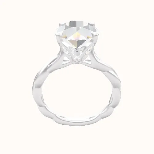 Cobra solitaire Twist Engagement Ring With Pave Tulip Prongs w. Surprise Diamond Head