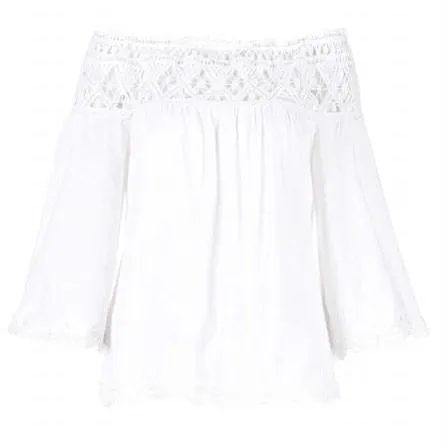 COCO CARMEN Lattice Off the Shoulder Top - White