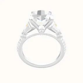 Diamond Band with Triple Tapered Baguettes & Round Sidestones Engagement Ring With Accent Diamond Head