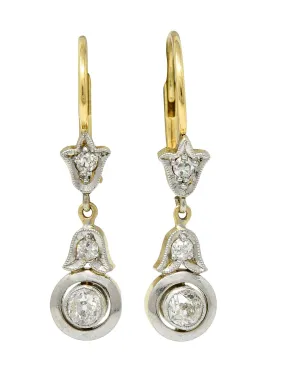 Edwardian 0.45 CTW Diamond Platinum-Topped 14 Karat Gold Tulip Drop Earrings