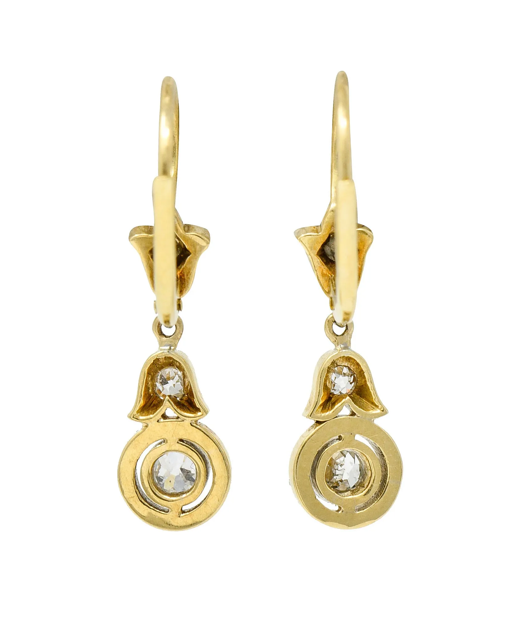 Edwardian 0.45 CTW Diamond Platinum-Topped 14 Karat Gold Tulip Drop Earrings