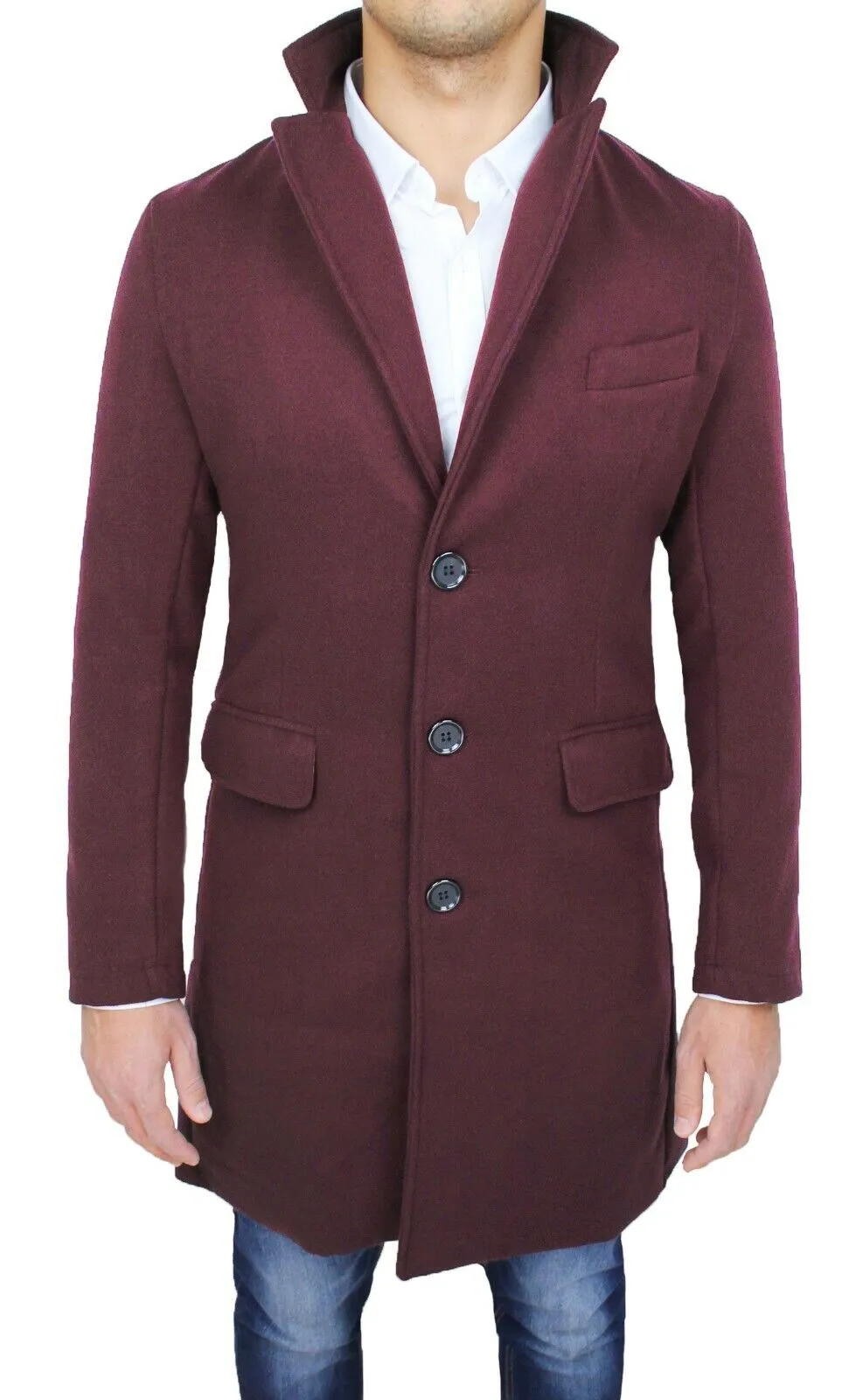 ELEGANTE CAPPOTTO UOMO BORDEAUX INVERNALE GIACCA SOPRABITO 100% MADE IN ITALY