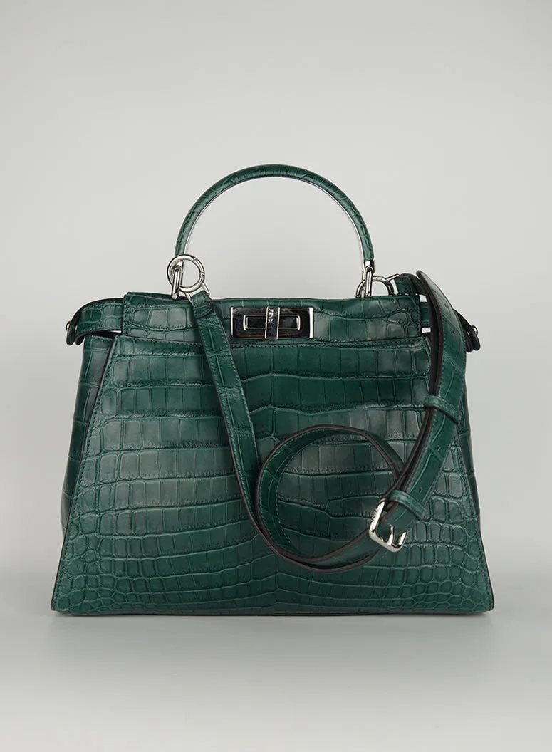 Fendi Borsa Peekaboo in cocco verde