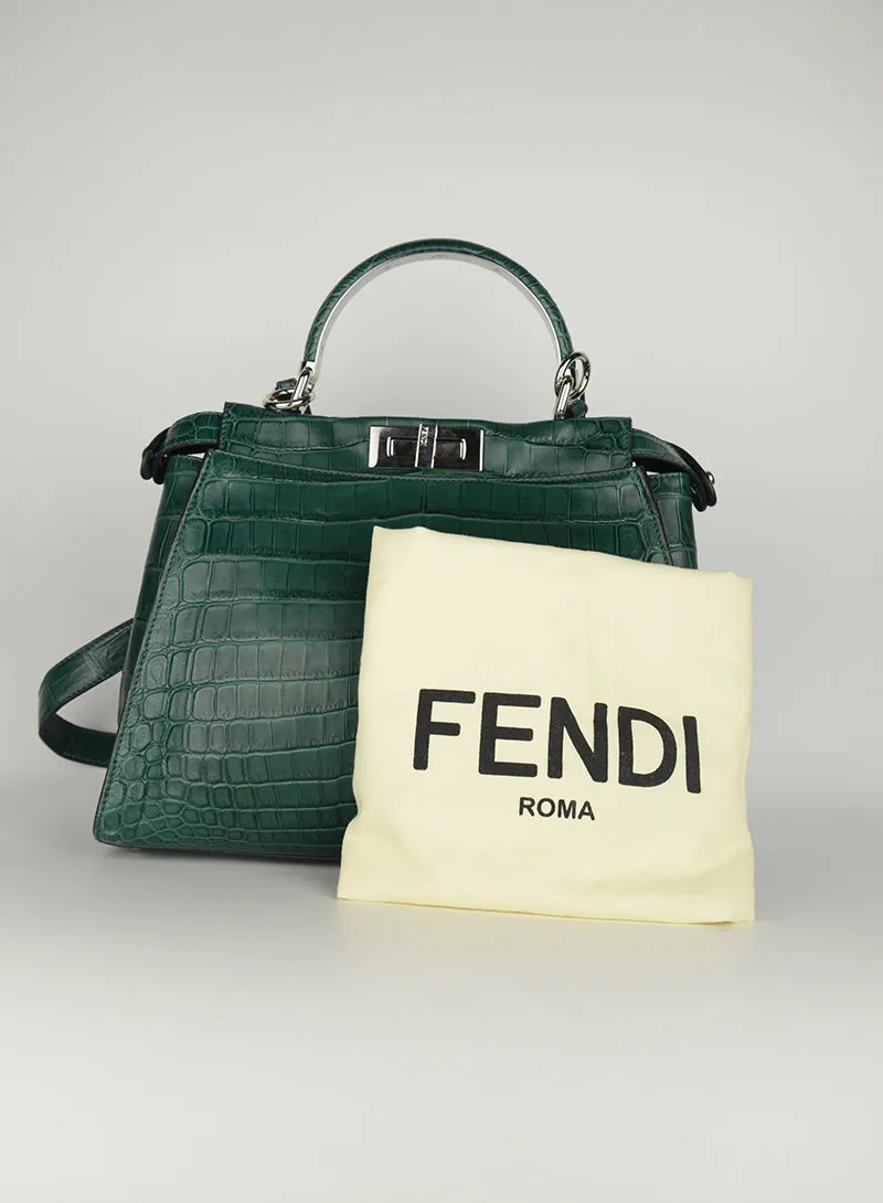 Fendi Borsa Peekaboo in cocco verde