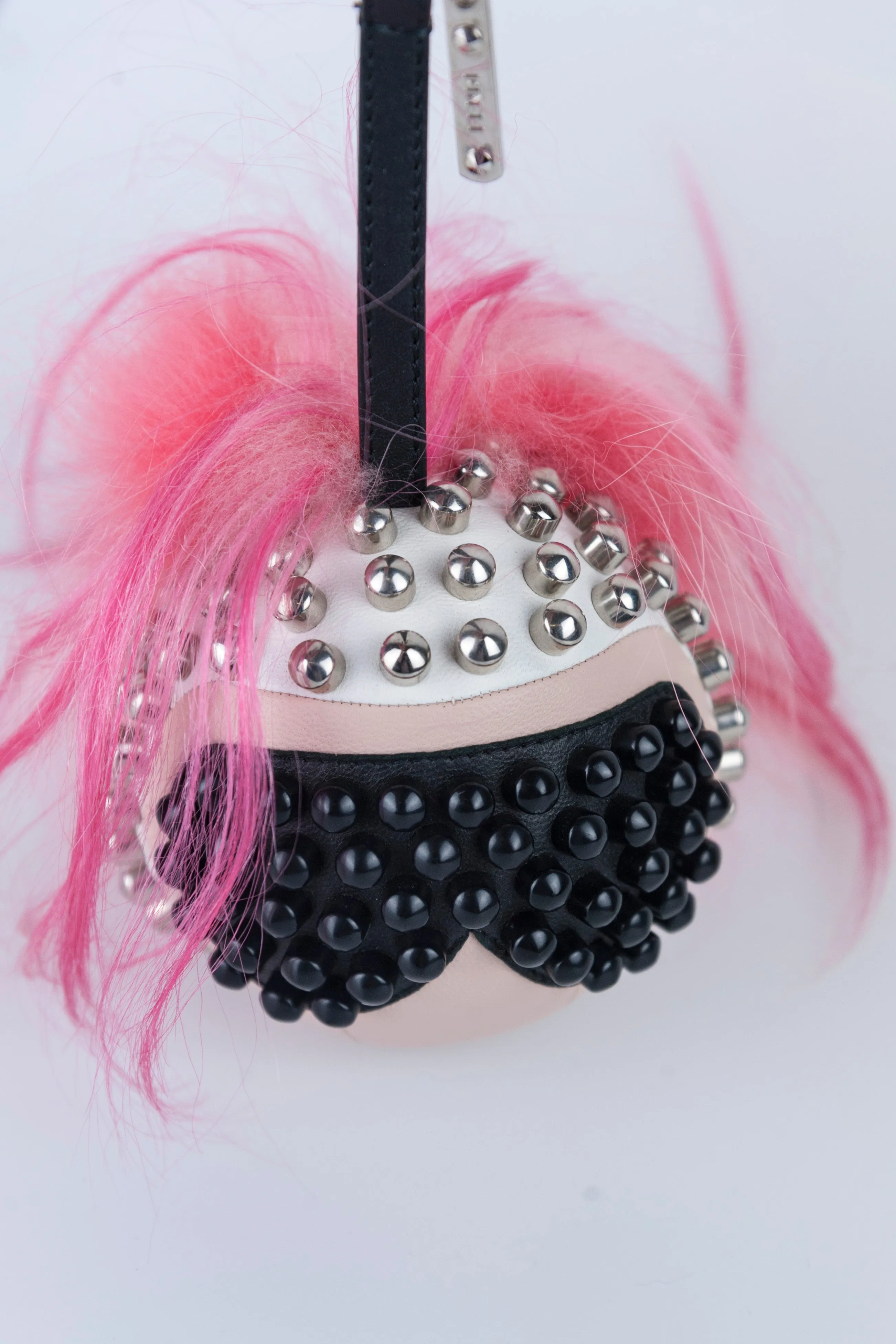 Fendi Portachiavi Karlito Punk con capelli cresta rosa shocking