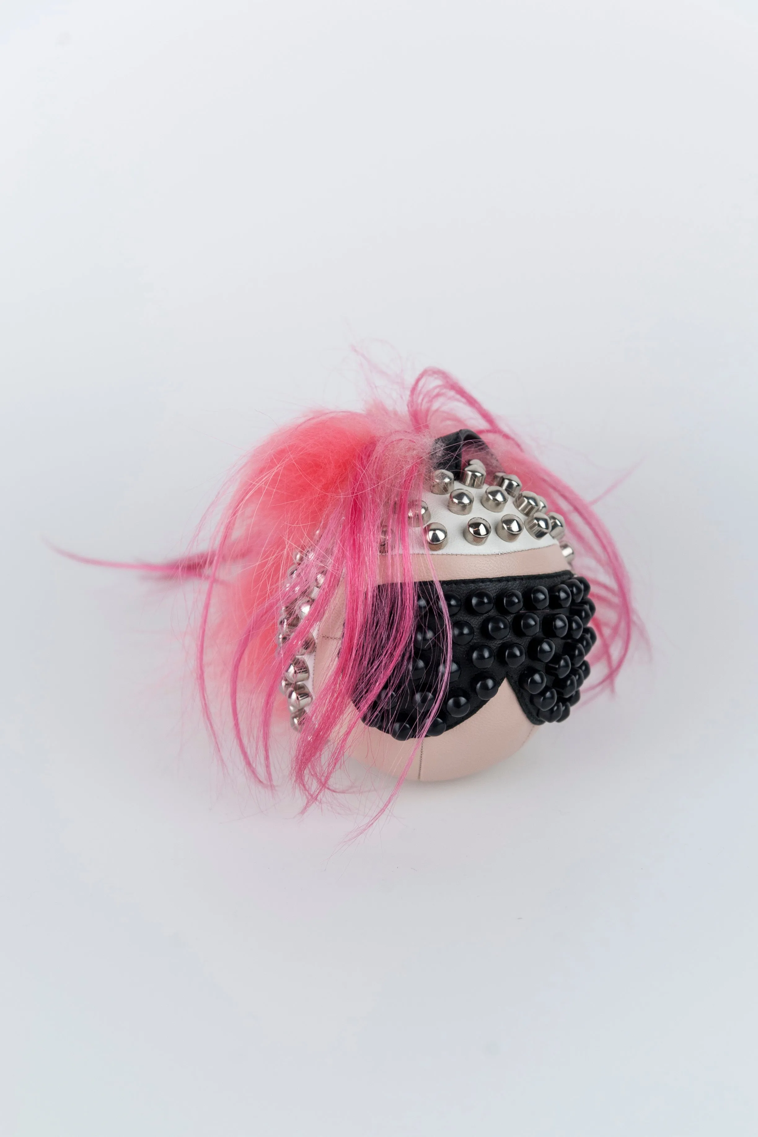 Fendi Portachiavi Karlito Punk con capelli cresta rosa shocking