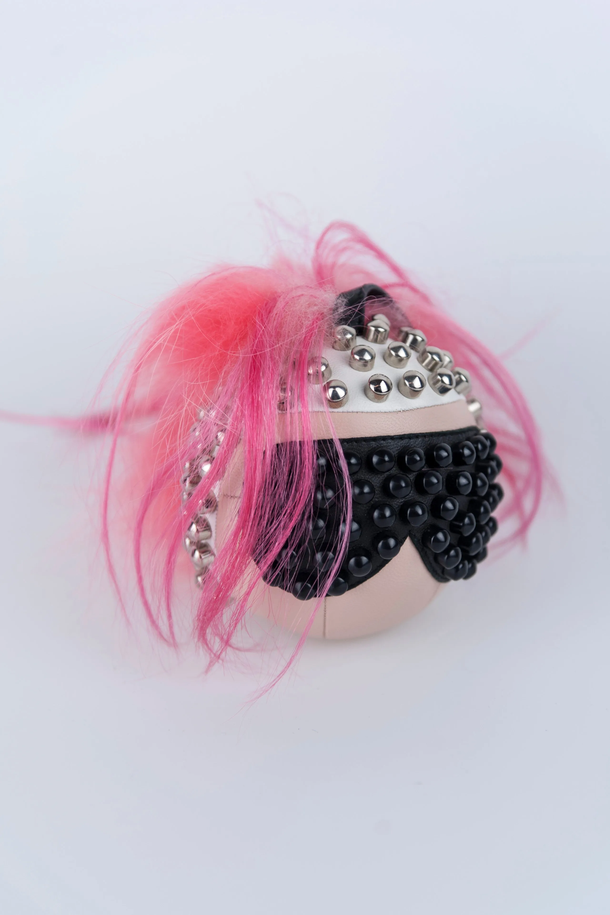 Fendi Portachiavi Karlito Punk con capelli cresta rosa shocking