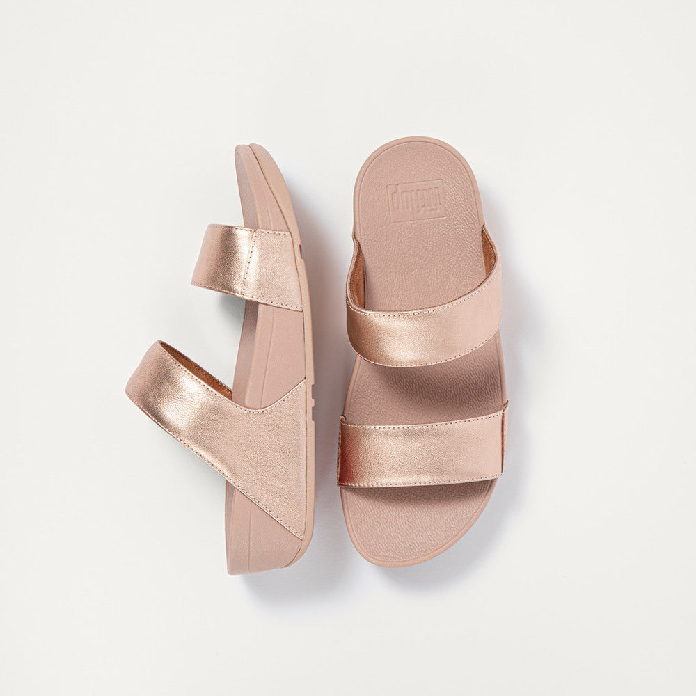 Fit-Flop Lulu Leather Slides Rose Gold    