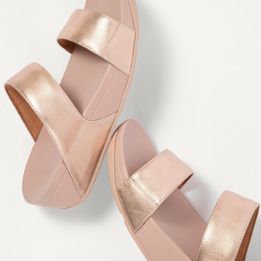 Fit-Flop Lulu Leather Slides Rose Gold    