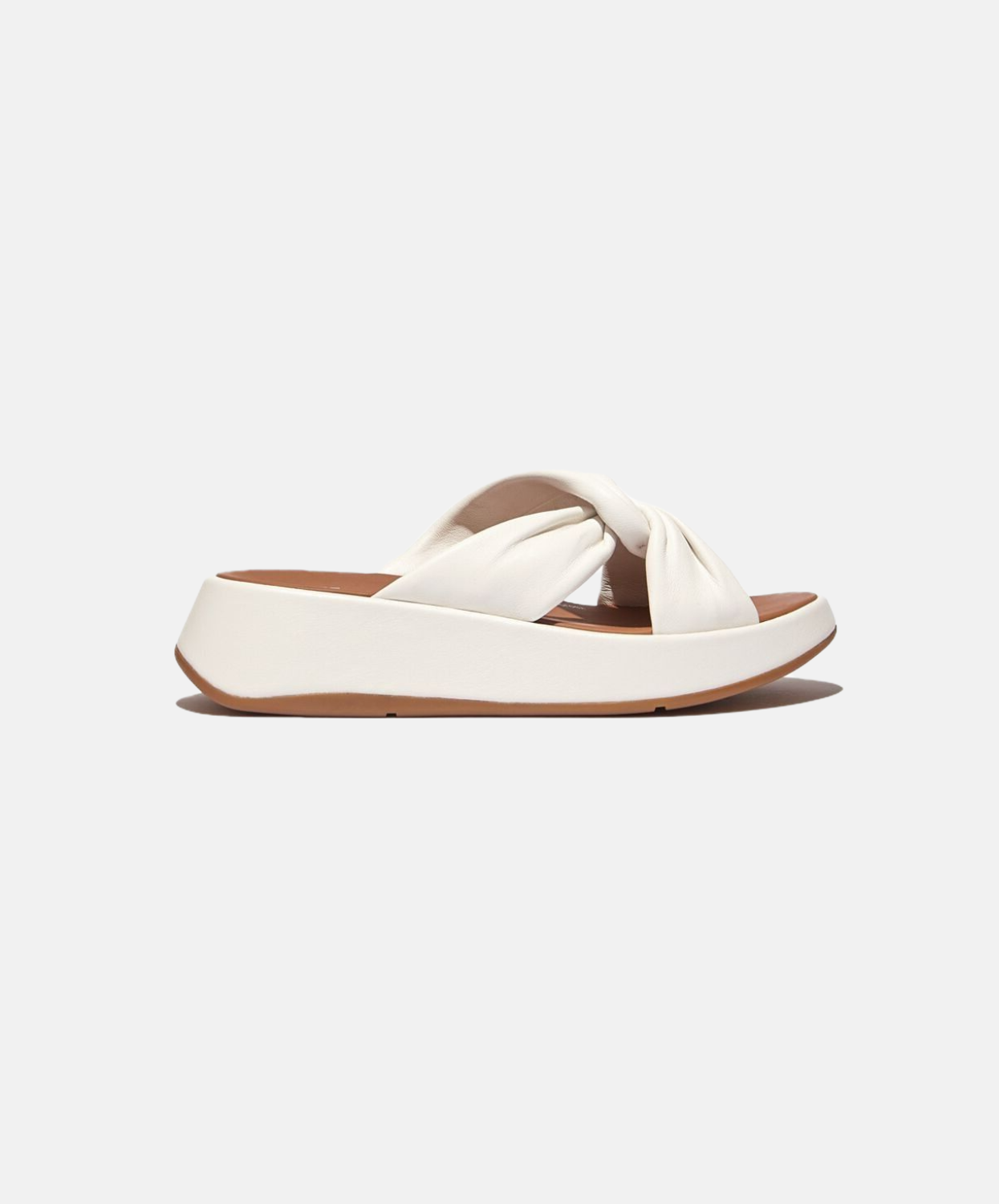 FitFlop F-Mode Leather Twist Flatform Slides White