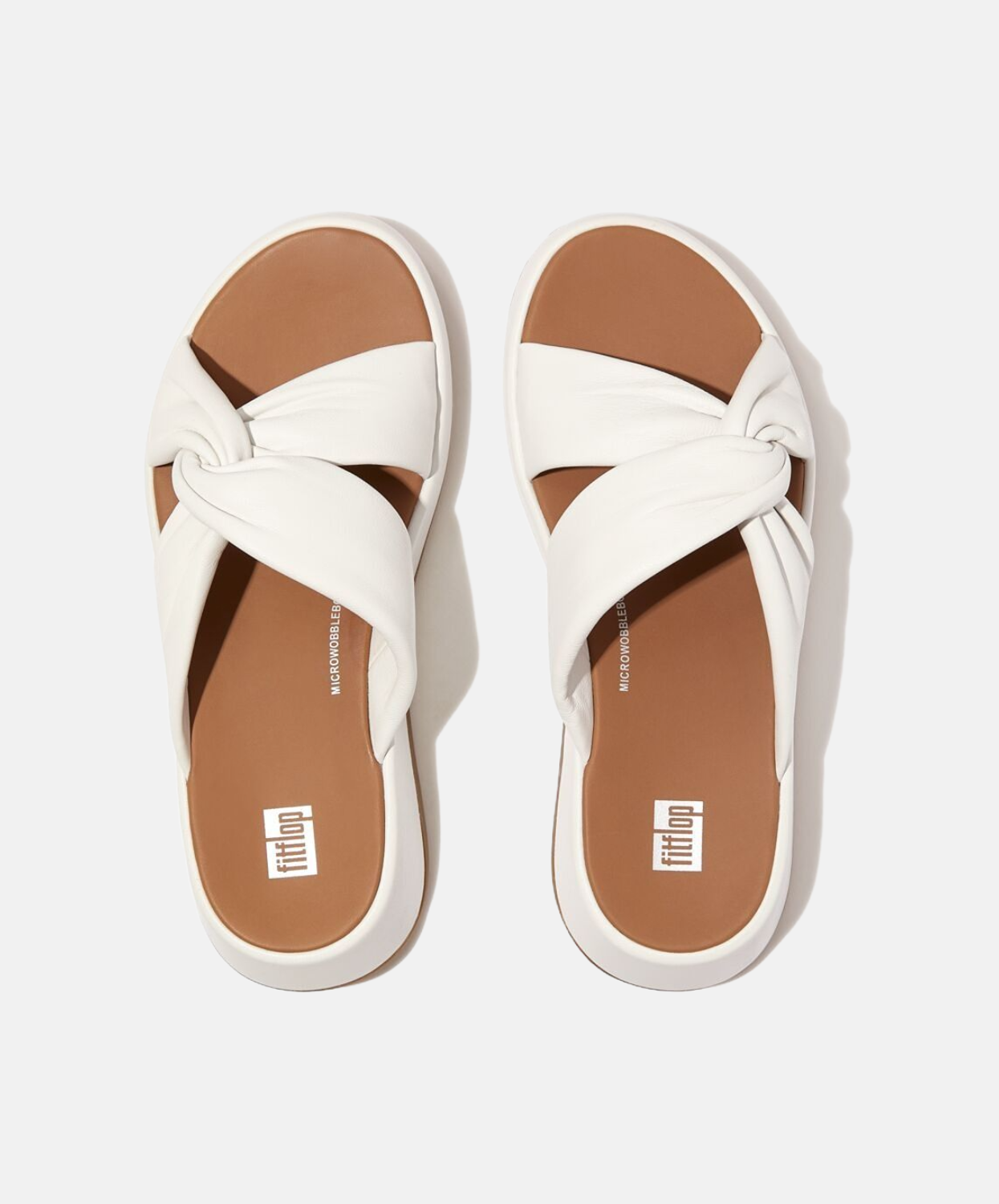 FitFlop F-Mode Leather Twist Flatform Slides White