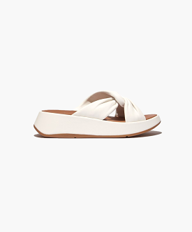 FitFlop F-Mode Leather Twist Flatform Slides White