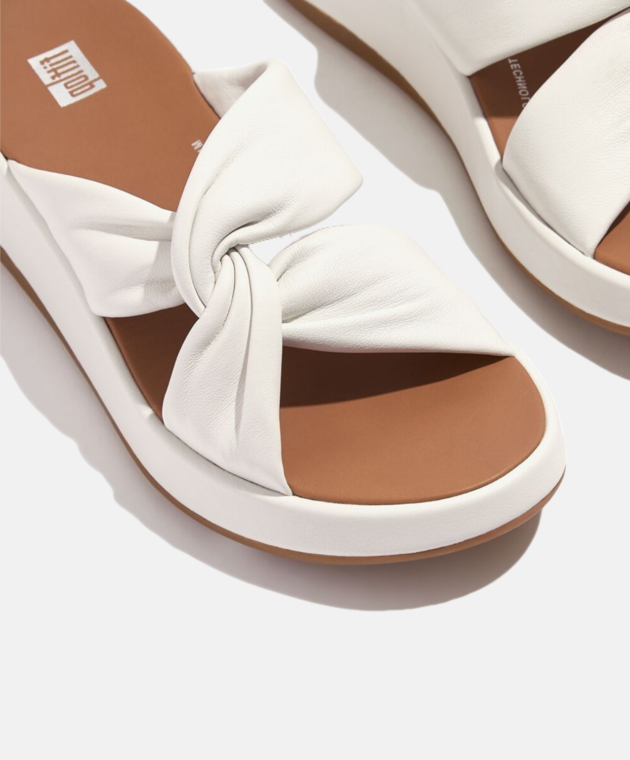 FitFlop F-Mode Leather Twist Flatform Slides White