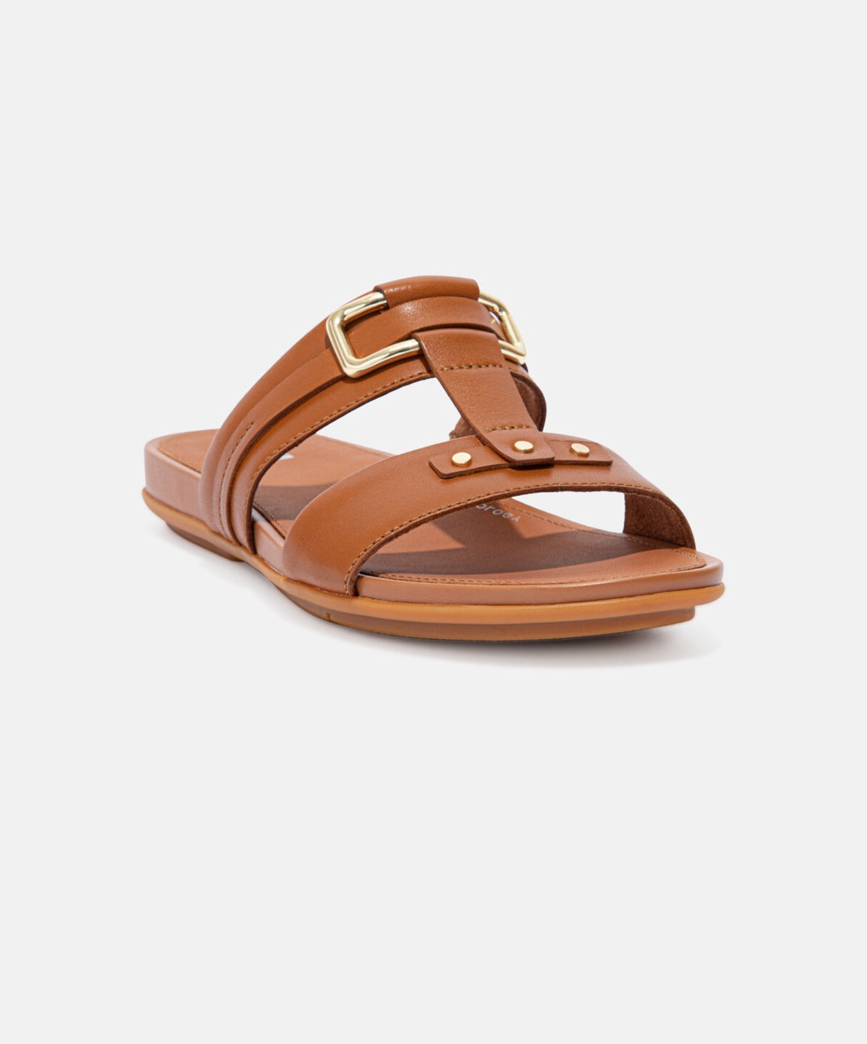 FitFlop Gracie Stud-Buckle Leather Slides Brown