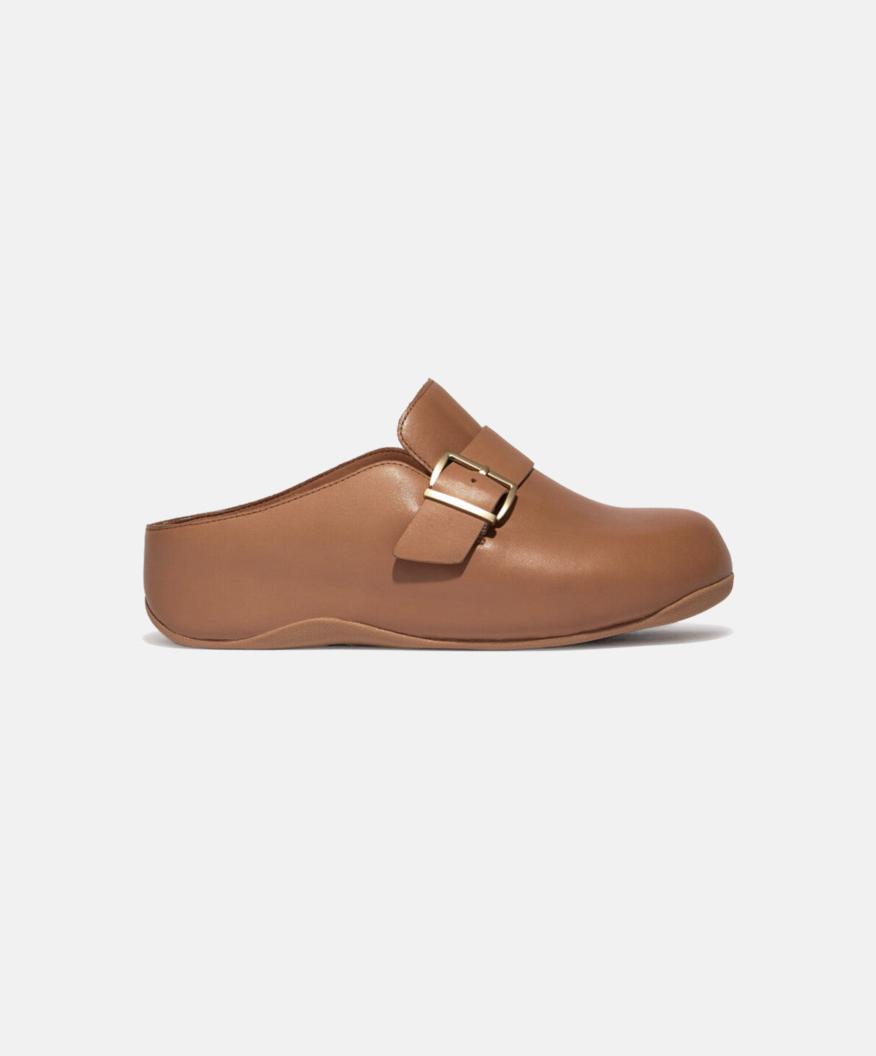 FitFlop Shuv Buckle Latte Tan Leather Clogs