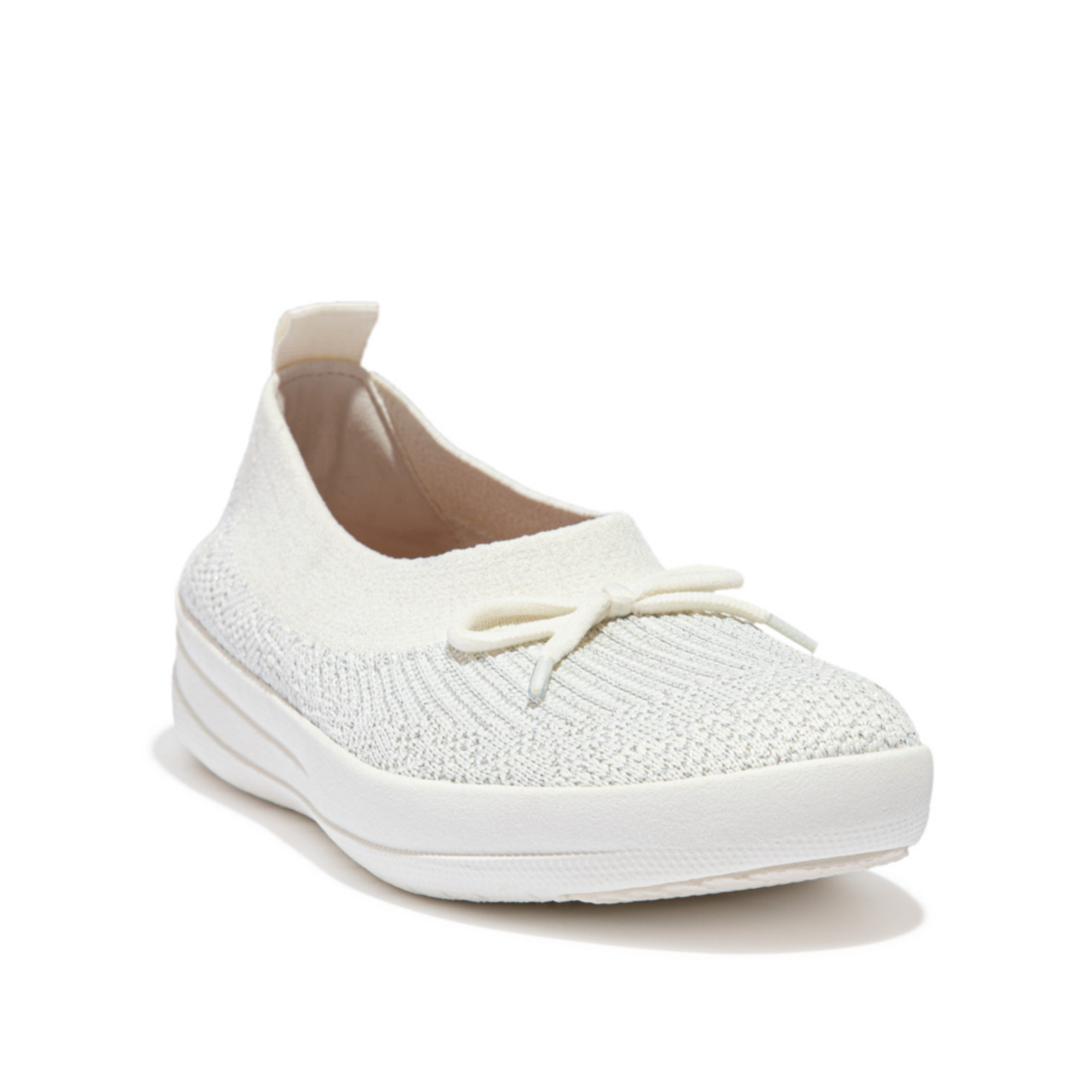 FitFlop Uberknit Bow Cream/Silver Ballet Flats