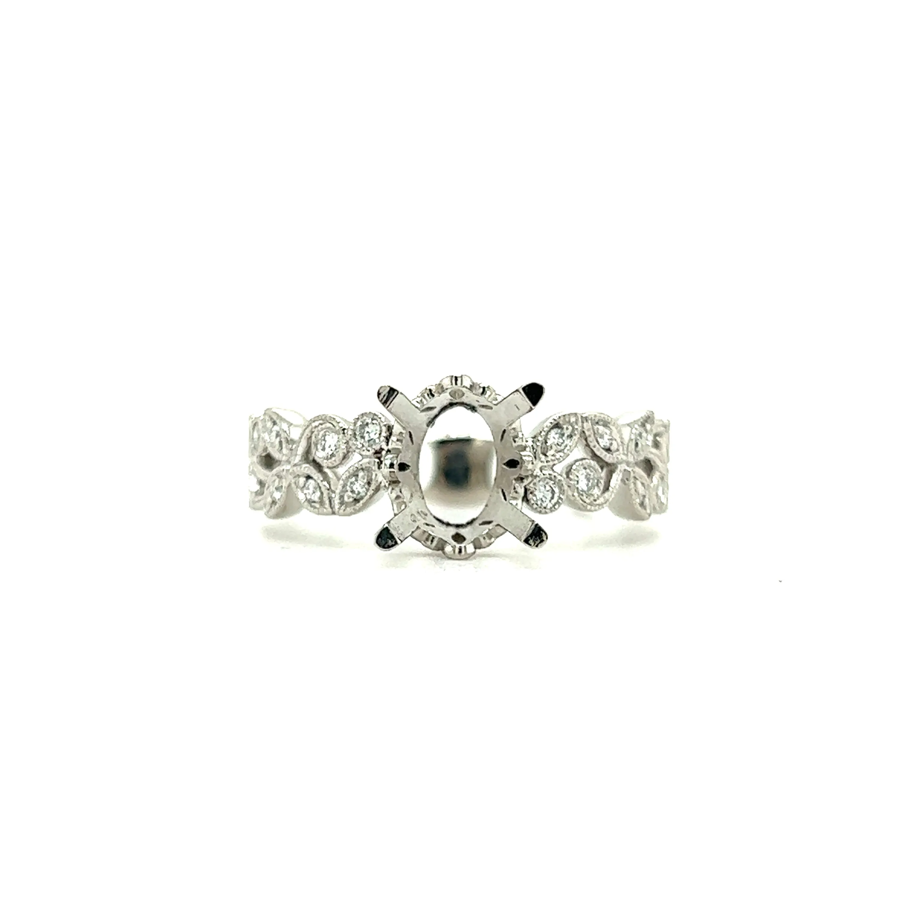 Floral Ring Setting with Twenty Accent Diamonds in Platinum