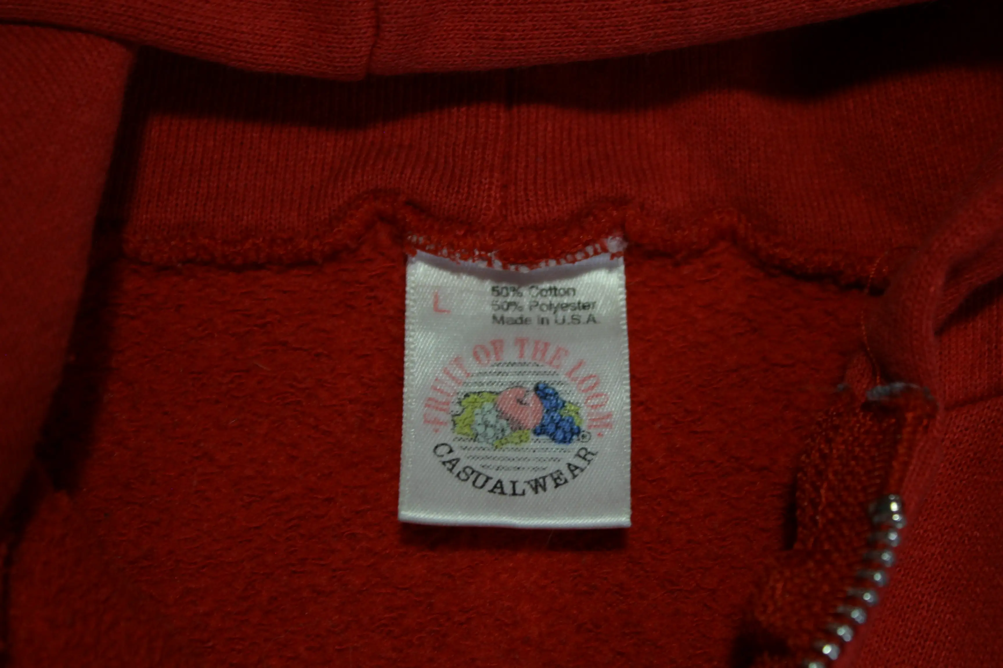 Fruit of the Loom Vintage 90's Blank Red Basic Essential Hoodie Zip Up Pocket Sweatshirt