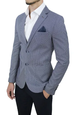 GIACCA UOMO SARTORIALE BIANCO BLU IN MICRO FANTASIA ELEGANTE 100% MADE IN ITALY