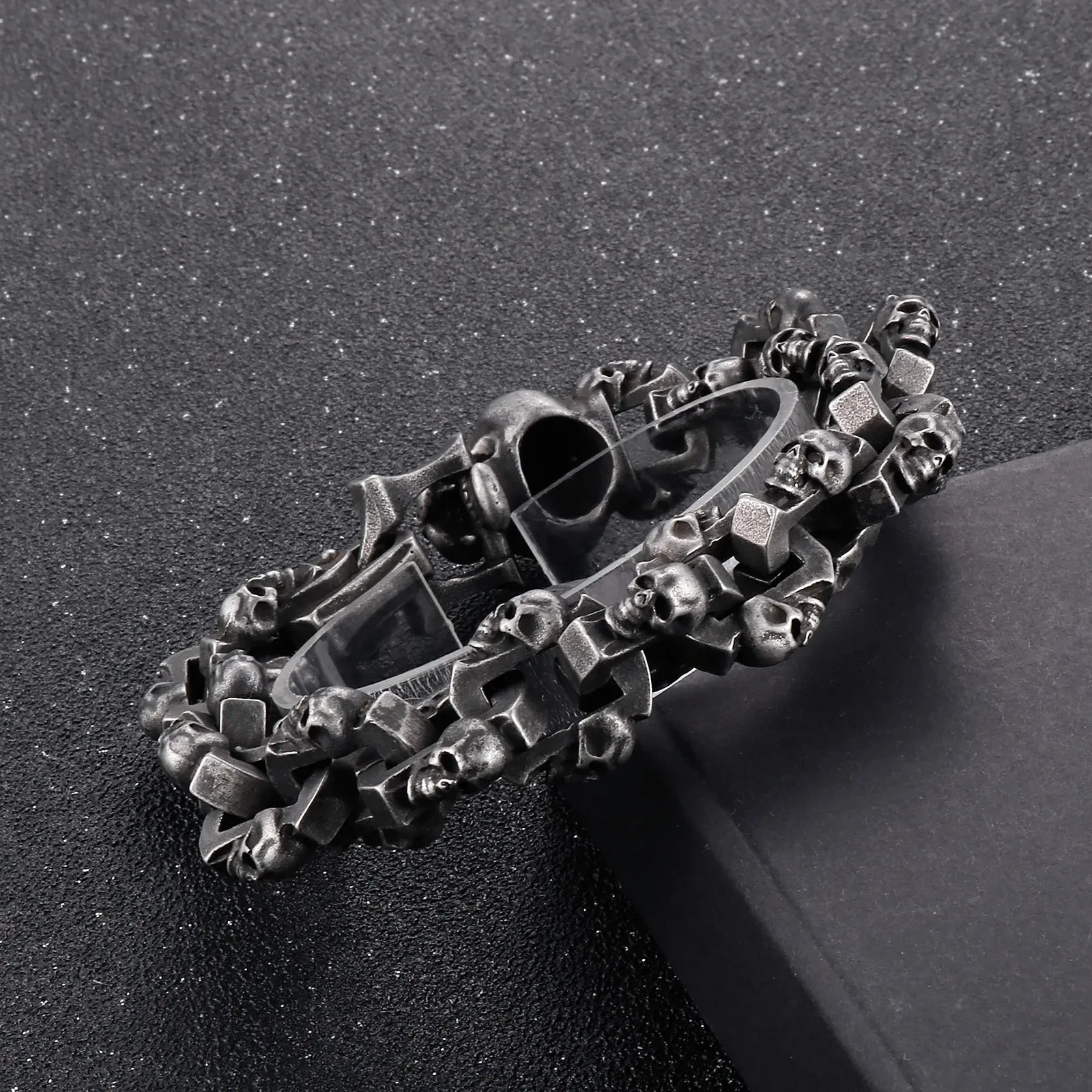 Gothic Ghost Matte Steel Bracelet with Bull Dog Accent