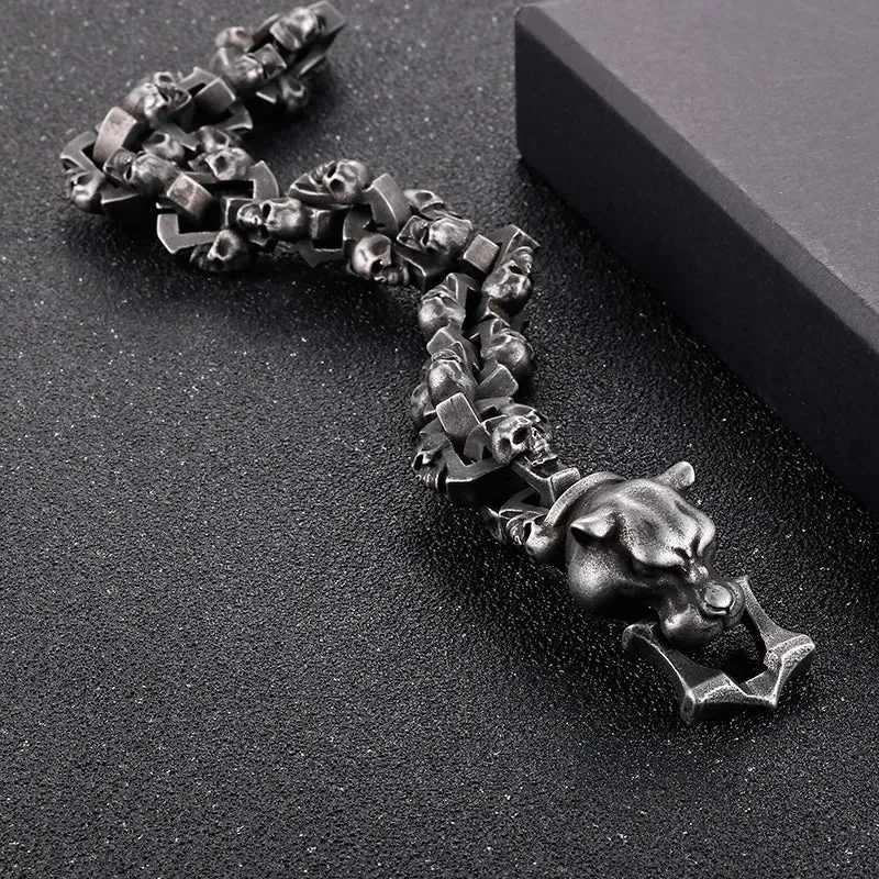 Gothic Ghost Matte Steel Bracelet with Bull Dog Accent