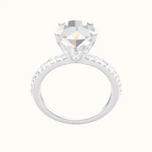 Half Pave Engagement Ring With Pave Tulip Prongs w. Surprise Diamond Head