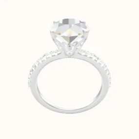 Half Pave Engagement Ring With Pave Tulip Prongs w. Surprise Diamond Head