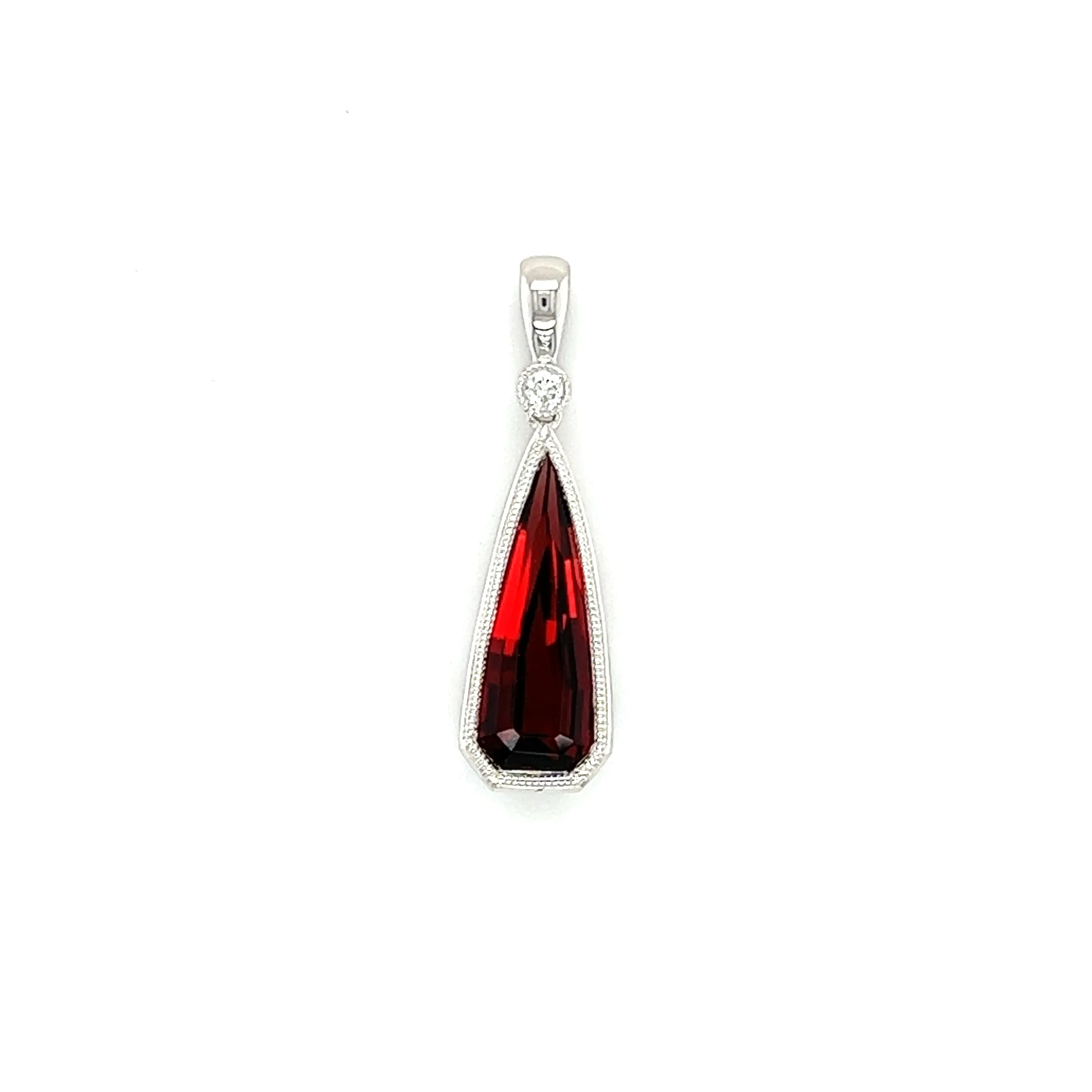 Irregular Garnet Pendant with Diamond Accent in 14K White Gold