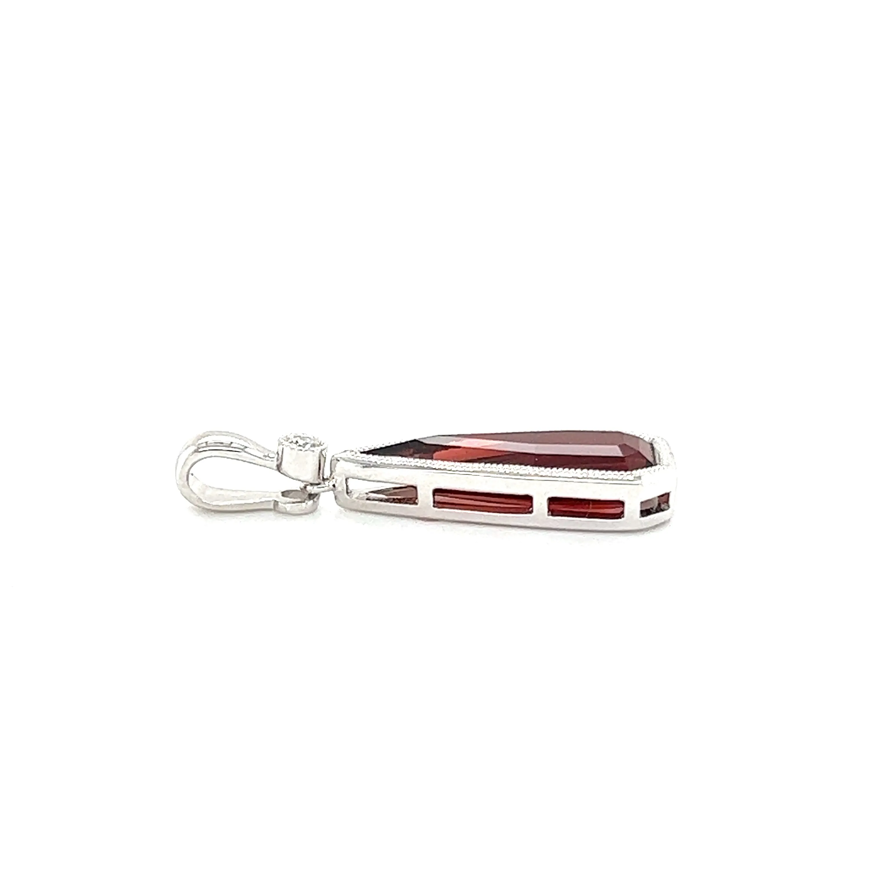 Irregular Garnet Pendant with Diamond Accent in 14K White Gold