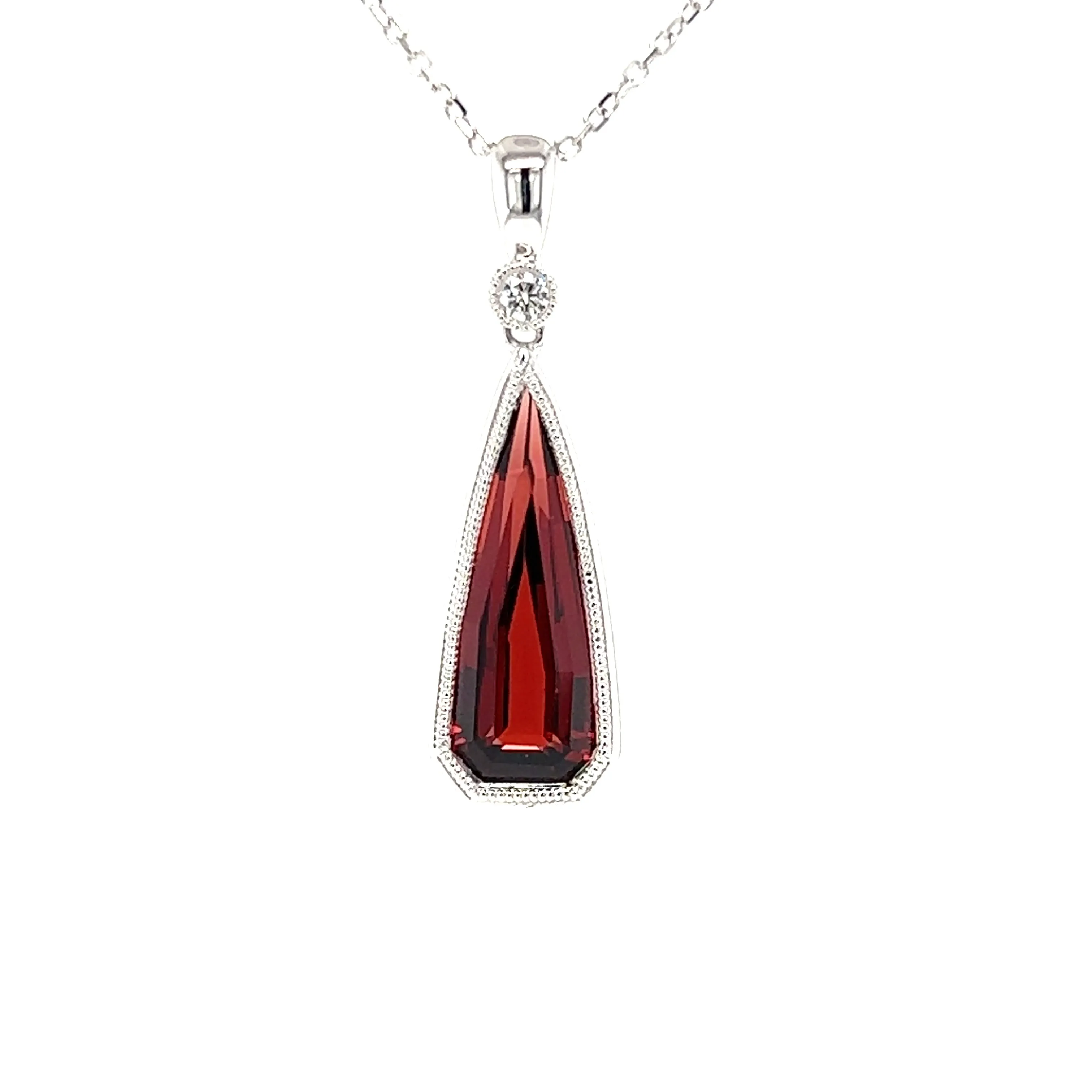 Irregular Garnet Pendant with Diamond Accent in 14K White Gold